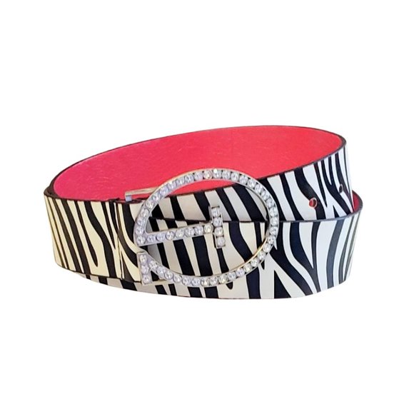 Guess Zebra/Pink Reversible Bling Buckle Belt - Picture 2 of 3